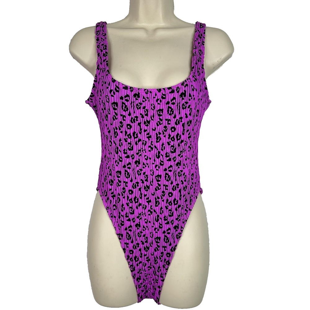 Good American Always‎ Fits Crinkle One Piece Swimsuit S/M Pink Black Leopard